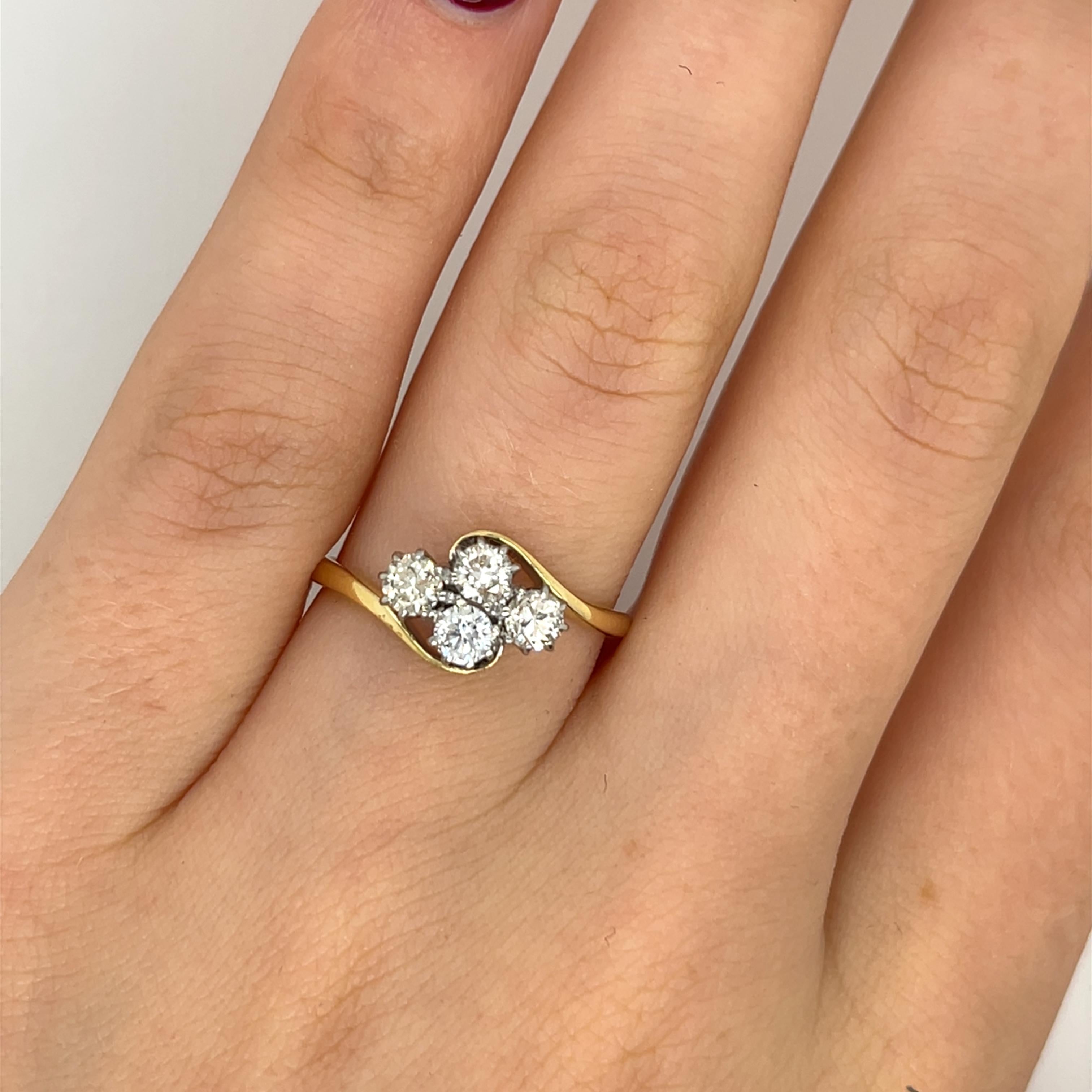 Vintage 18ct Gelb & Weißgold Diamant 4 Stein Ring, 0,60ct natürliche Diamanten 2
