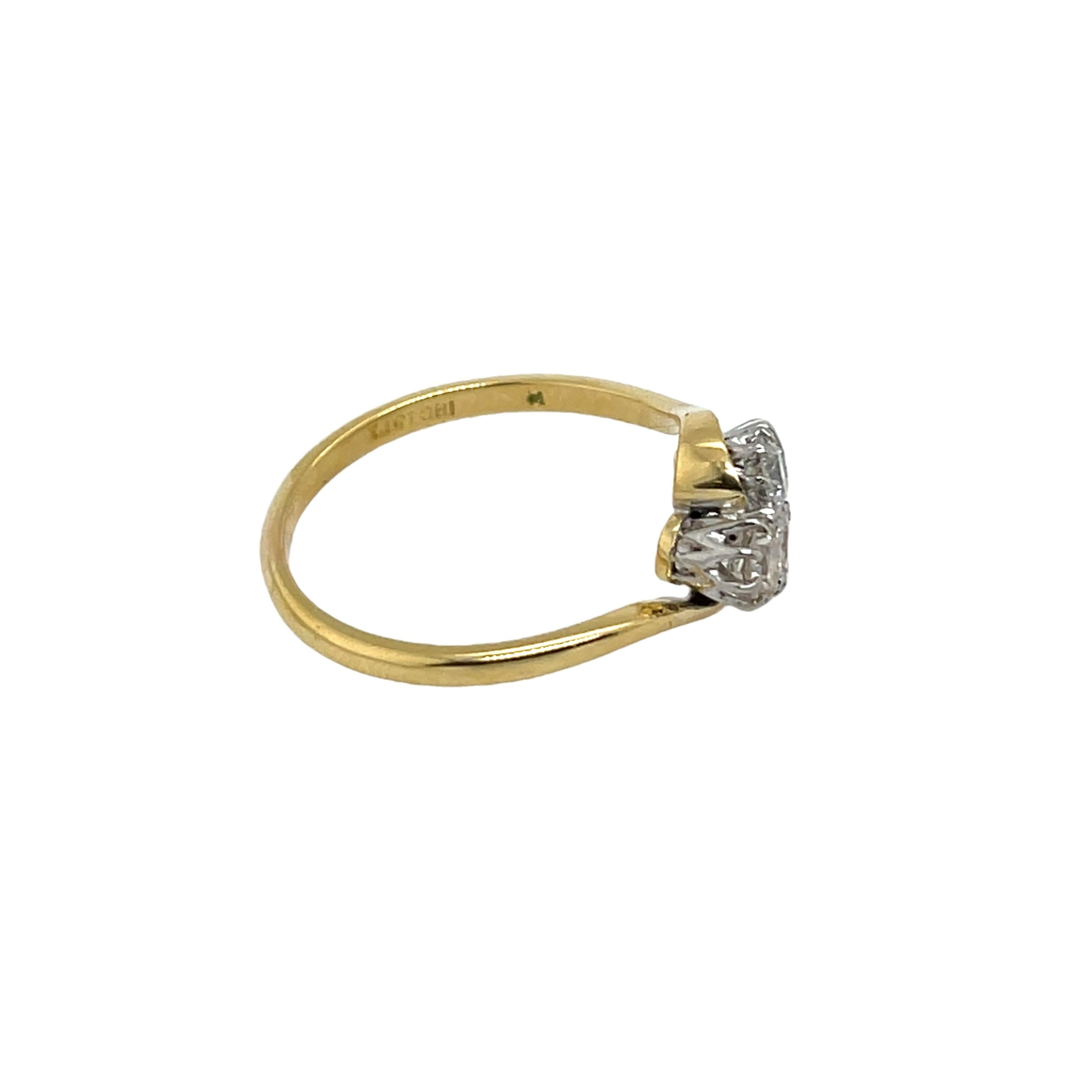 Vintage 18ct Gelb & Weißgold Diamant 4 Stein Ring, 0,60ct natürliche Diamanten 4