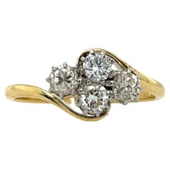 Vintage 18ct Gelb & Weißgold Diamant 4 Stein Ring, 0,60ct natürliche Diamanten