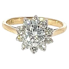 Anillo vintage de oro amarillo y blanco de 18 ct con racimo de diamantes