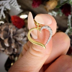 Vintage 18ct Yellow & White Gold Diamond Encrusted Heart Pendant