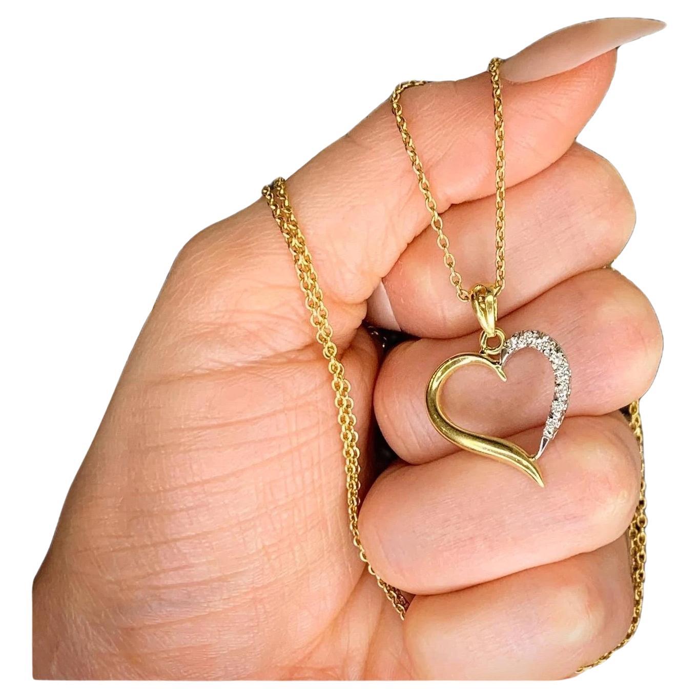 Vintage 18ct Yellow & White Gold Diamond Encrusted Heart Pendant For Sale