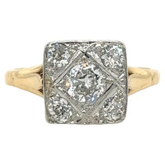 Vintage 18ct Yellow & White Gold Diamond Ring, Set With 0.65ct Old Cut Diamonds
