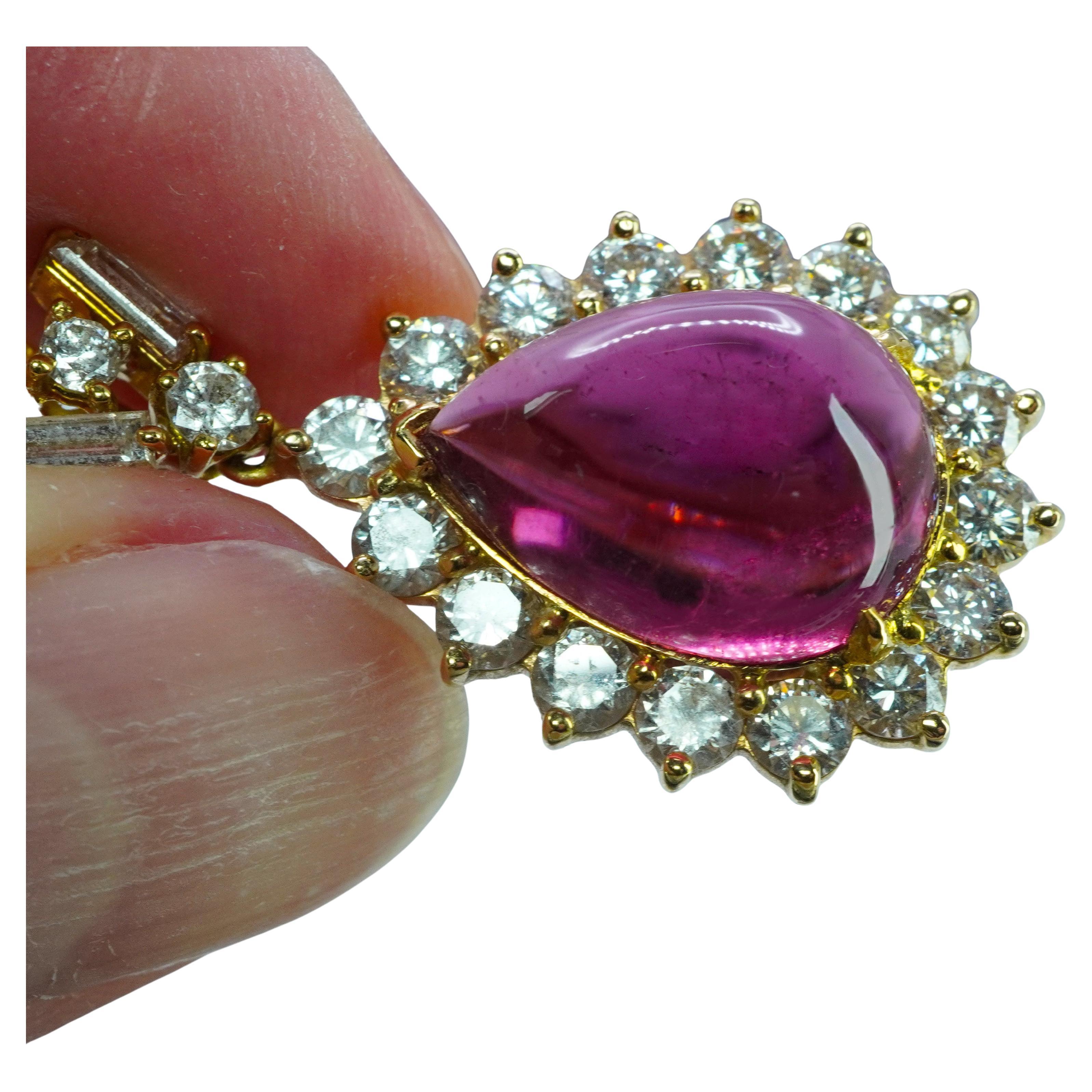Colgante vintage de oro de 18 quilates y 14 quilates con diamantes turmalina rubelita Tasación