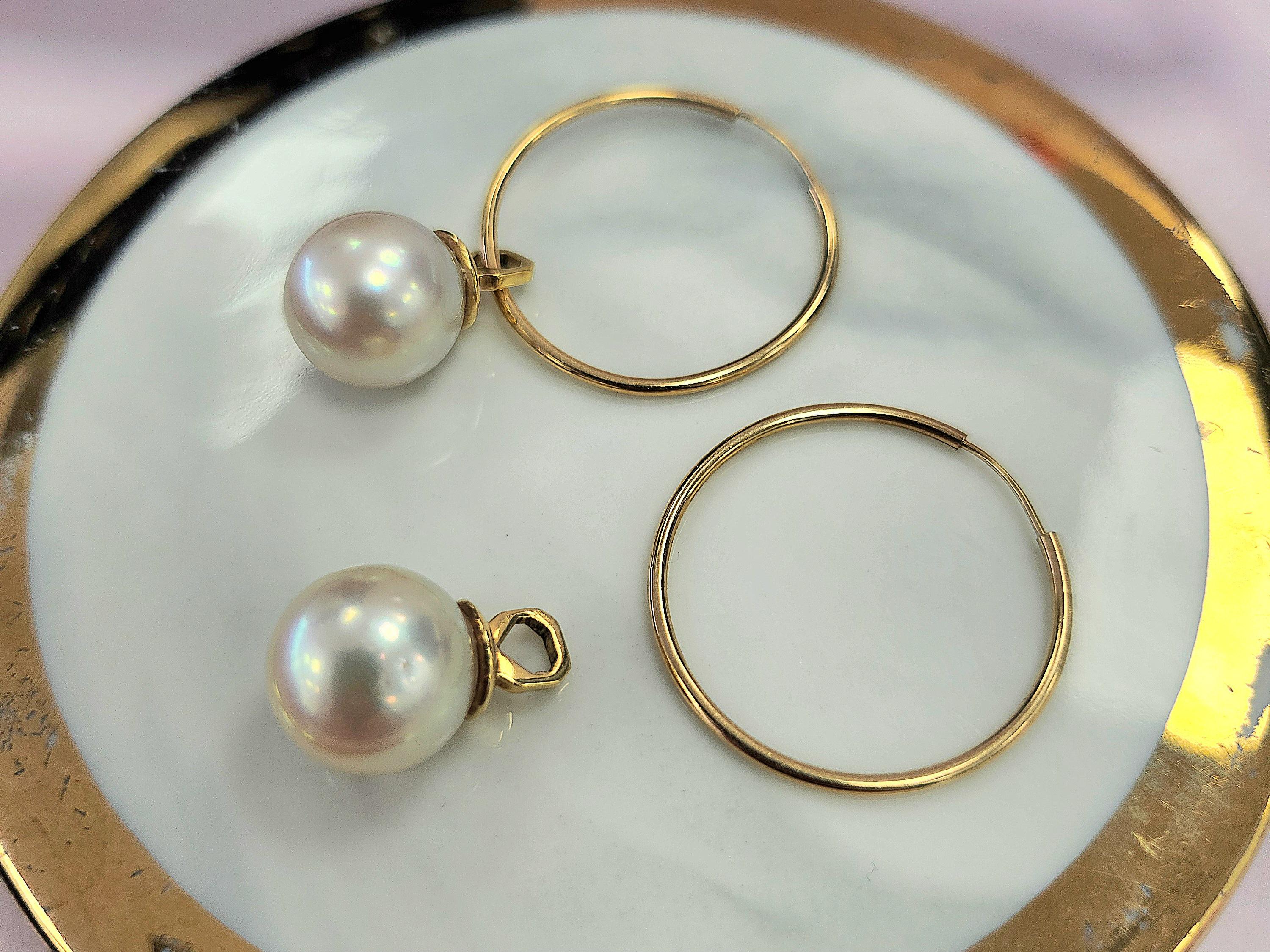 Artigiano Orecchini a cerchio con perle dei mari del sud in oro 18 carati/14 carati - convertibili in vendita