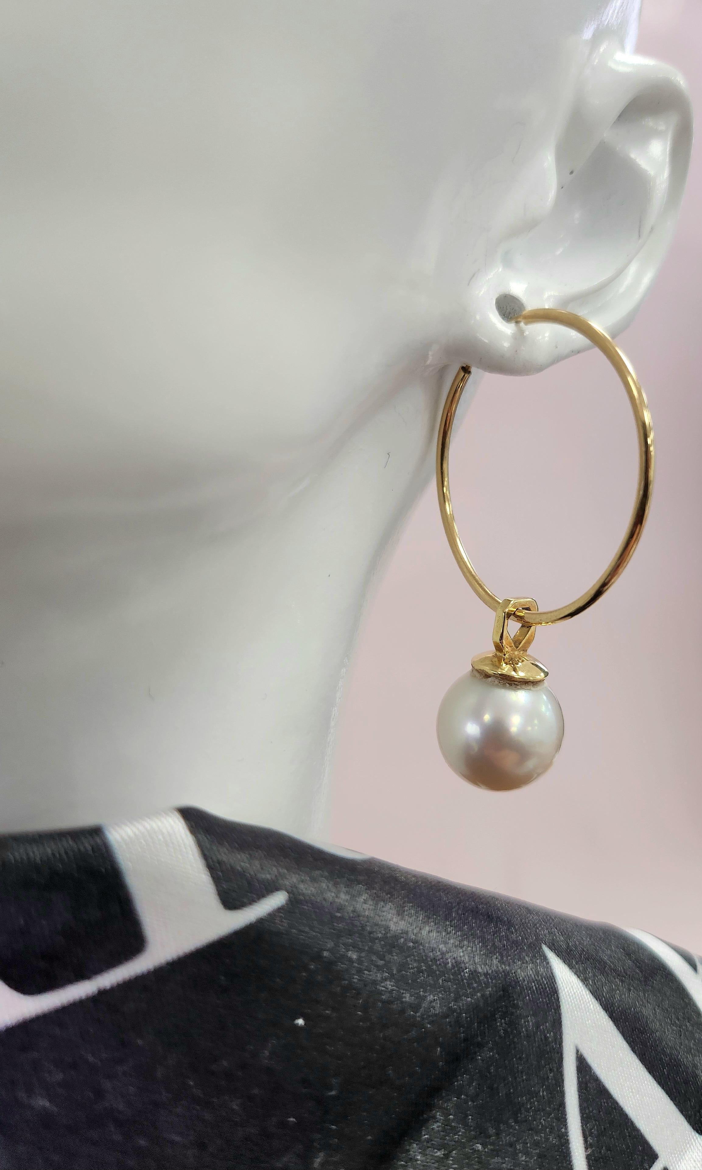da uomo o donna Orecchini a cerchio con perle dei mari del sud in oro 18 carati/14 carati - convertibili in vendita