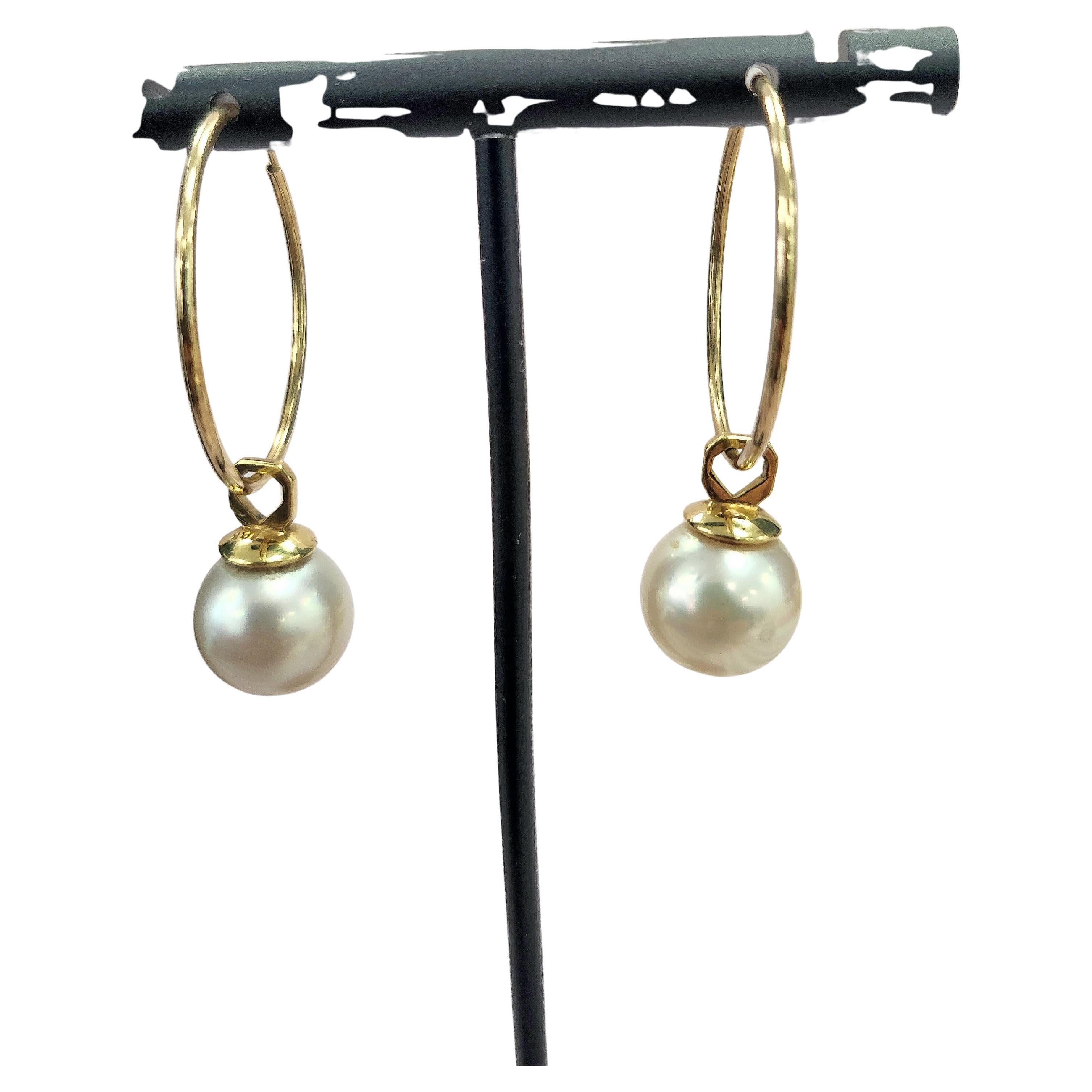 Vintage 18K/14K Gold South Sea Pearl Hoop Earrings – Convertible