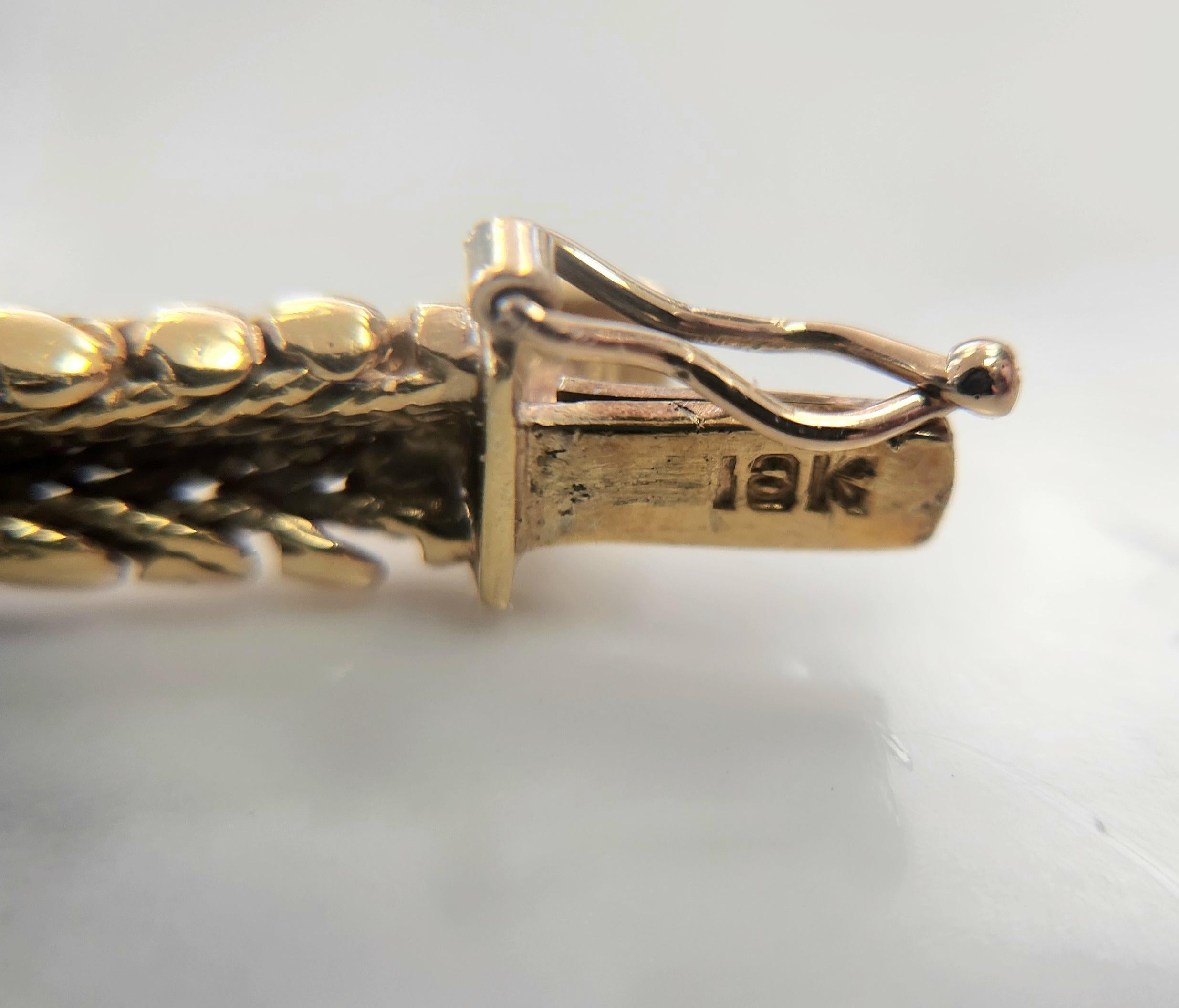 De las mujeres Pulsera de oro de 18 quilates vintage con malla de diamantes de 1,76 quilates Pulsera de identificación en venta