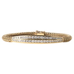 Pulsera de oro de 18 quilates vintage con malla de diamantes de 1,76 quilates Pulsera de identificación