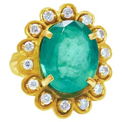 Vintage 18K 5.50ct Emerald Diamond Cocktail Ring