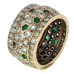 Vintage 18K ~6.9ctw Diamond Wide Band Gelbgold Smaragd Akzente Französisch gemacht