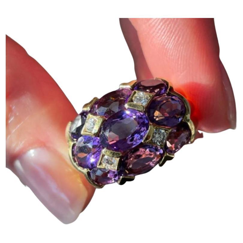 Vintage 18k Amethyst and Diamond Dome Ring For Sale