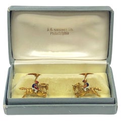 Vintage 18k and Enamel Horse and Jockey Cufflinks J.E. Caldwell