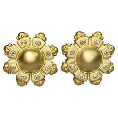 Vintage 18K Barry Kieselstein-Cord Roue Circulaire Diamant Omega Back Boucles d'oreilles KIESELSTEIN-CORD