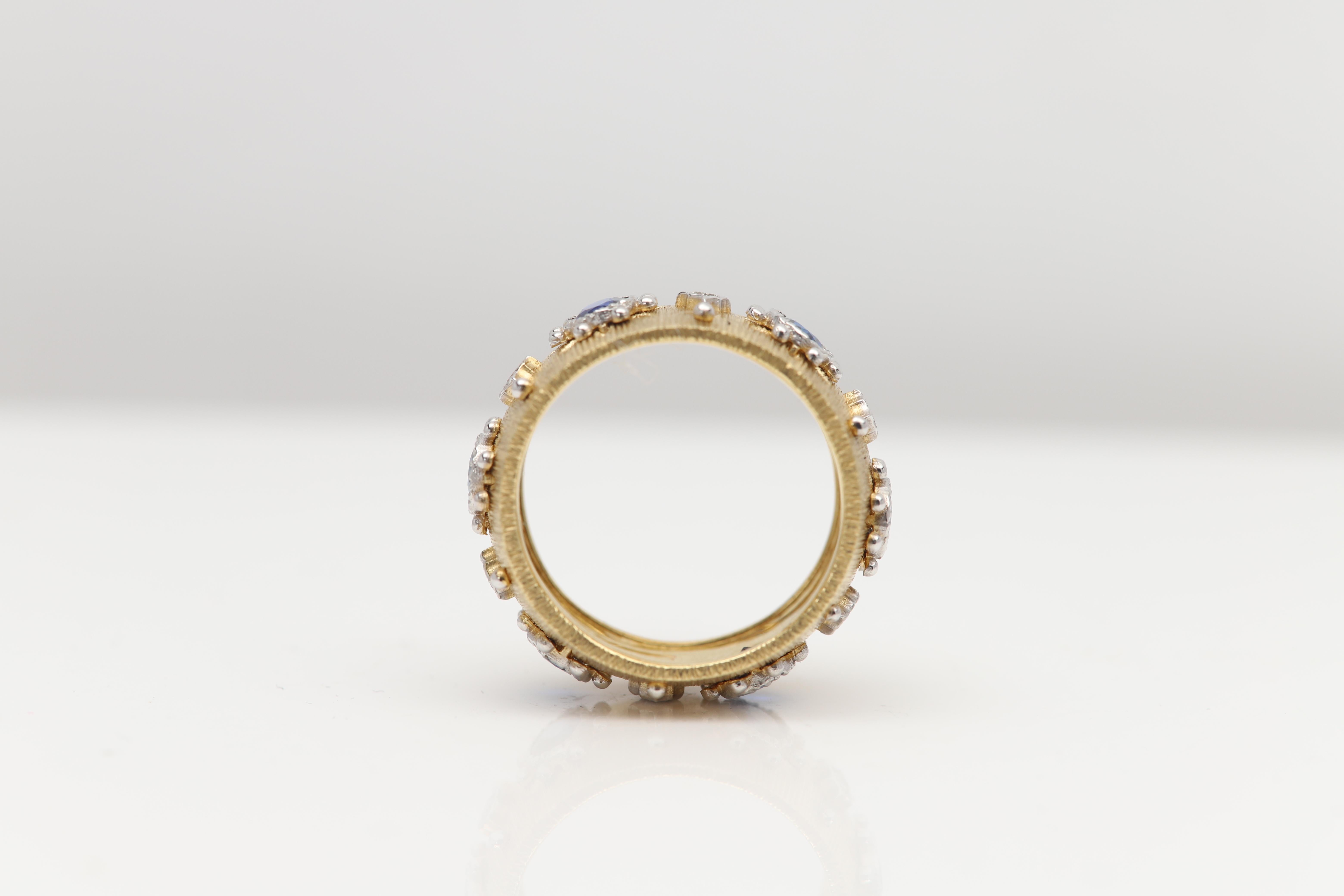 Vintage 18k Blue Sapphire Ring Band Natural and Solid yellow gold In New Condition For Sale In Brooklyn, NY