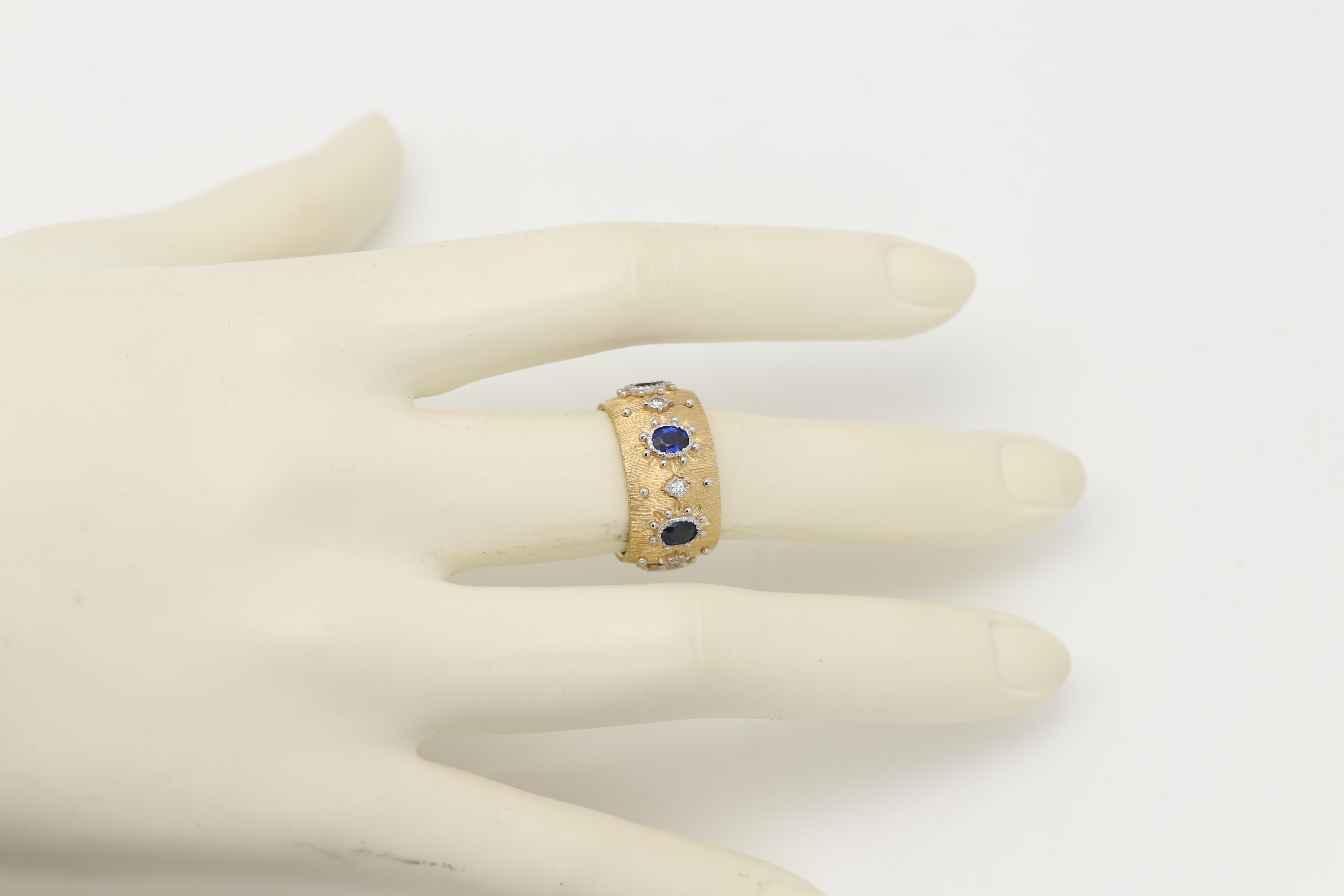 Vintage 18k Blue Sapphire Ring Band Natural and Solid yellow gold For Sale 1