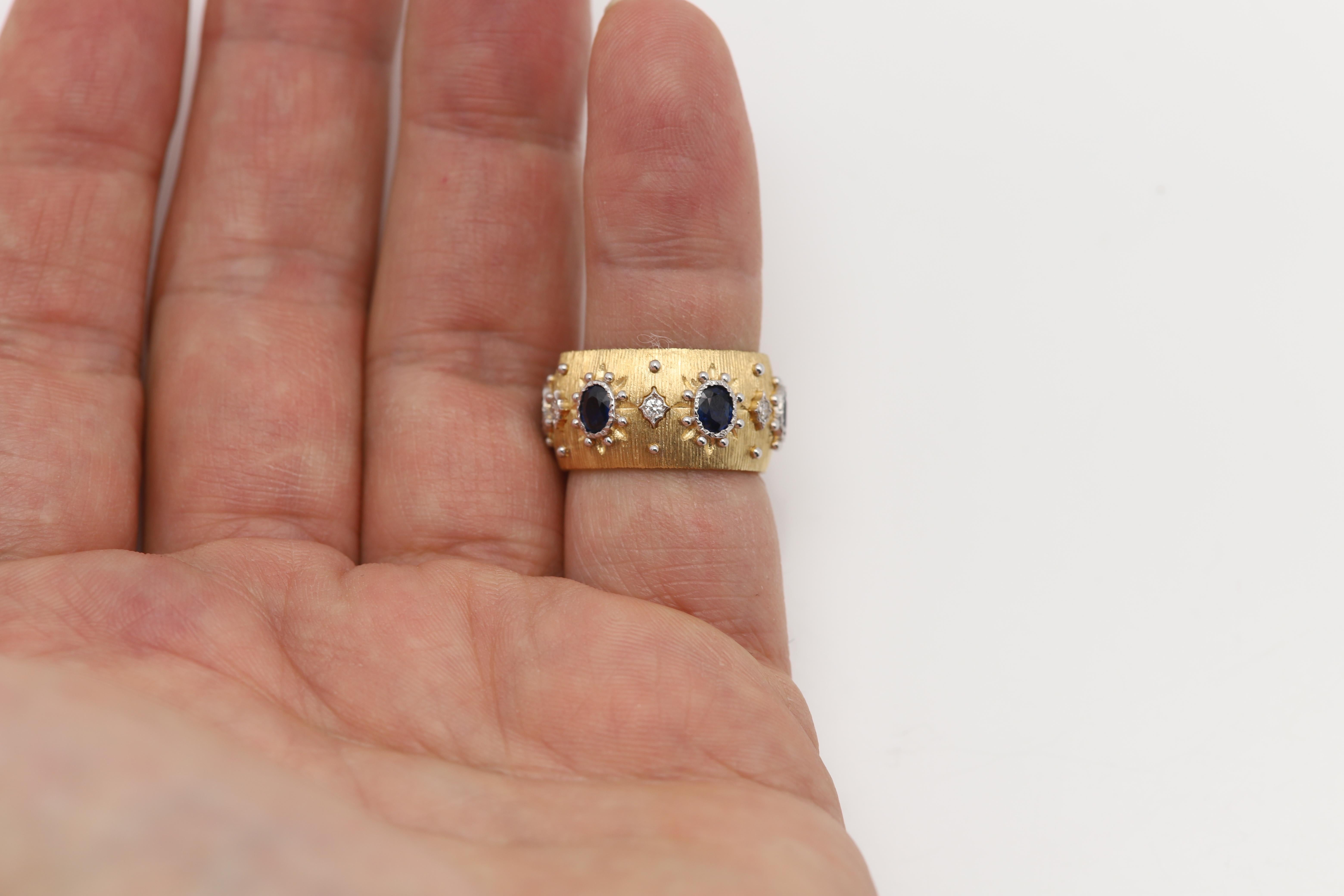 Vintage 18k Blue Sapphire Ring Band Natural and Solid yellow gold For Sale 3