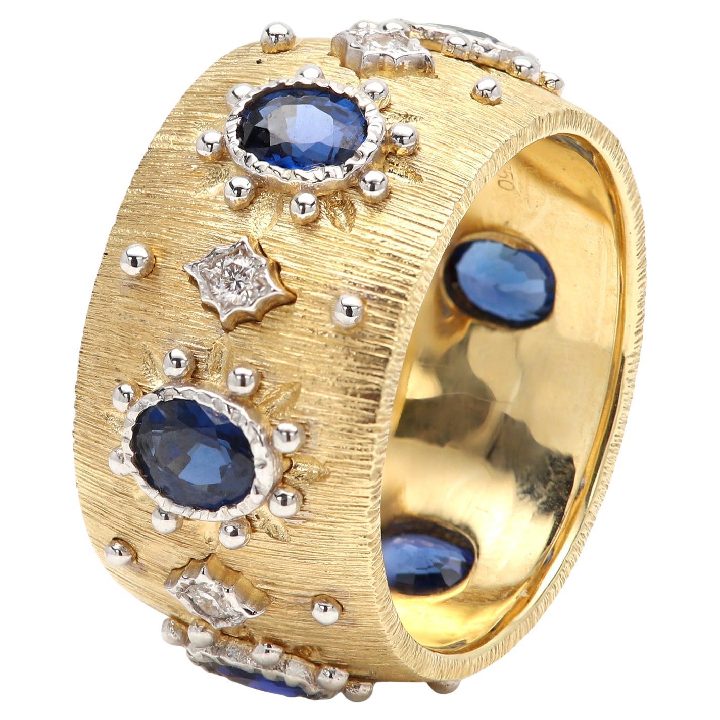 Vintage 18k Blue Sapphire Ring Band Natural and Solid yellow gold For Sale