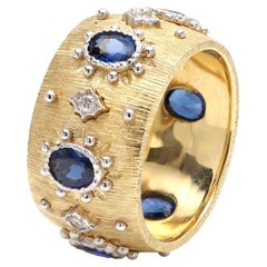 Vintage 18k Blue Sapphire Ring Band Natural and Solid yellow gold