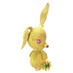 Vintage 18K Bunny Brooch Or jaune 18K texturé 1960s