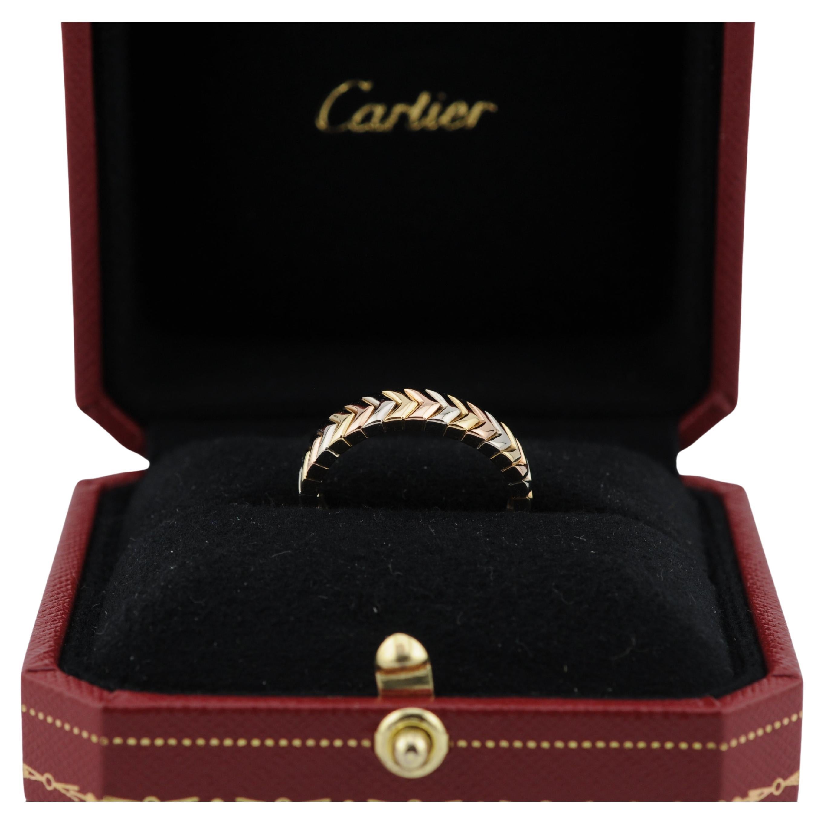 Vintage 18K Cartier Tri-Color Ring – Yellow Gold, White Gold, and Rose Gold

A stunning vintage Cartier ring crafted from a blend of 18K yellow gold, white gold, and rose gold, showcasing a timeless tri-color design. The ring captures the elegance