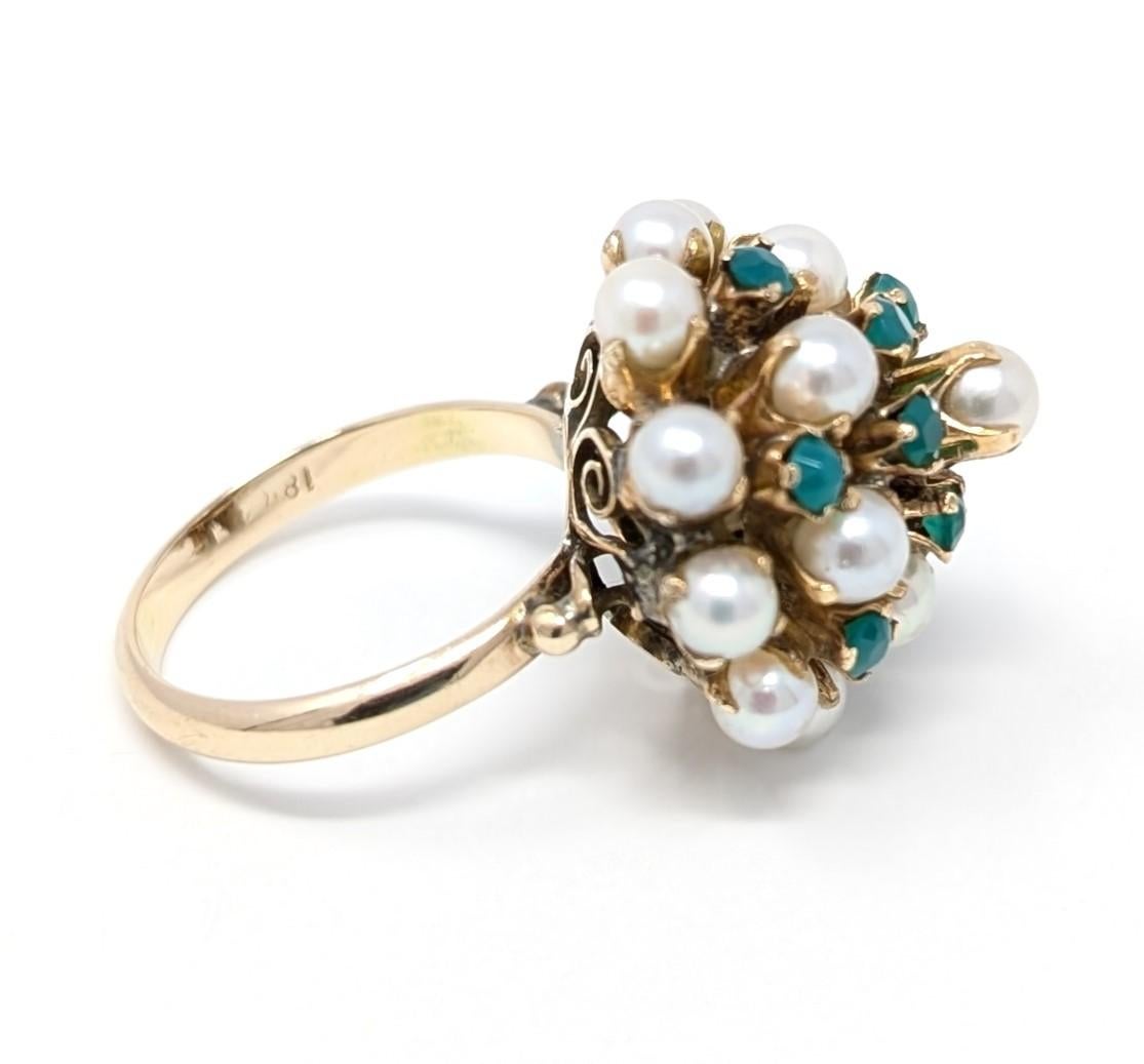 Anello di perle di crisoprasio d'epoca in oro giallo a grappolo con cupola, misura 6,5 In condizioni buone in vendita a Greer, SC