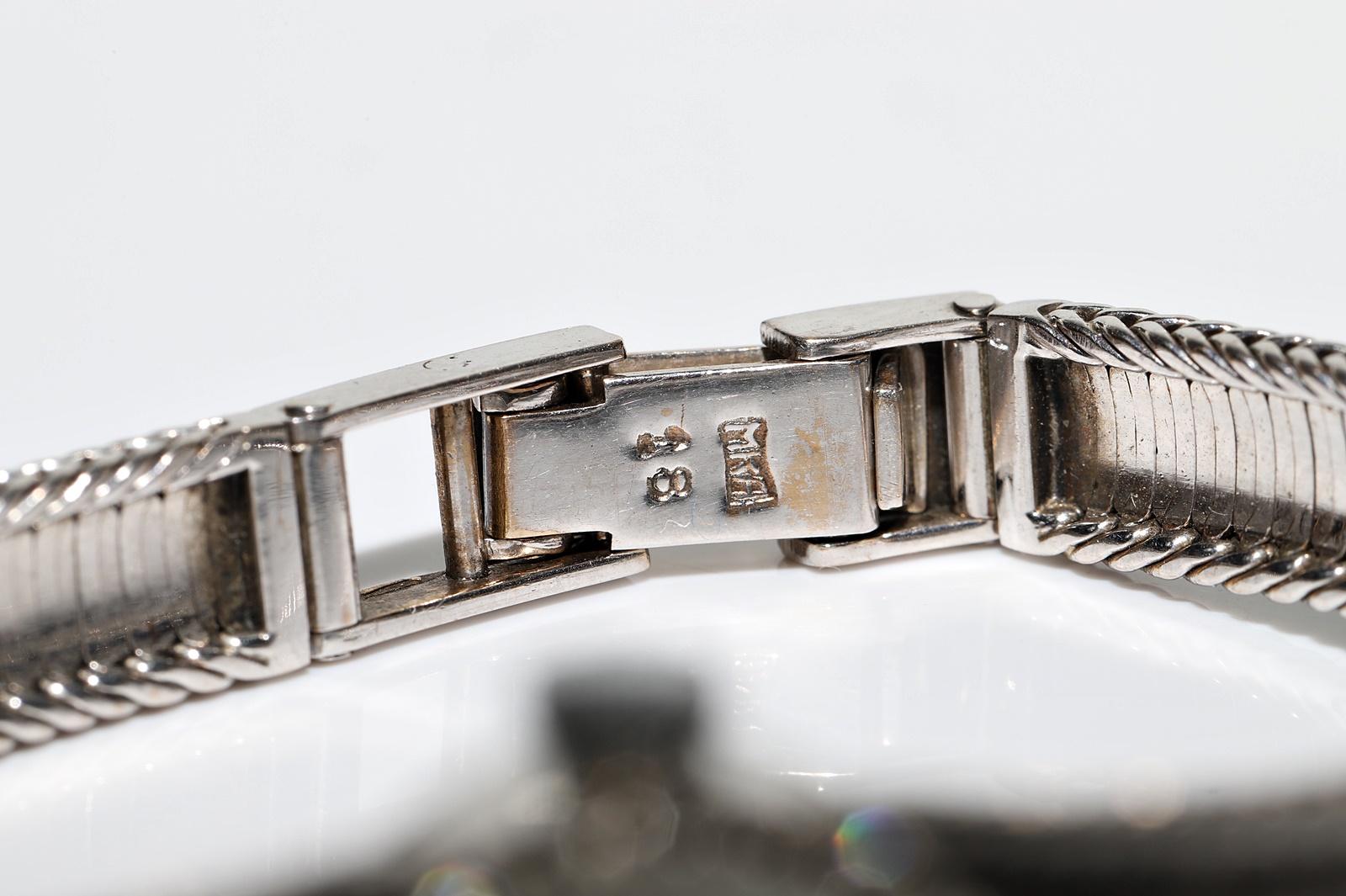 Vintage 18k Circa 1970s HISLON Brand Natural Diamond Decorated Wrist Watches For Sale 4