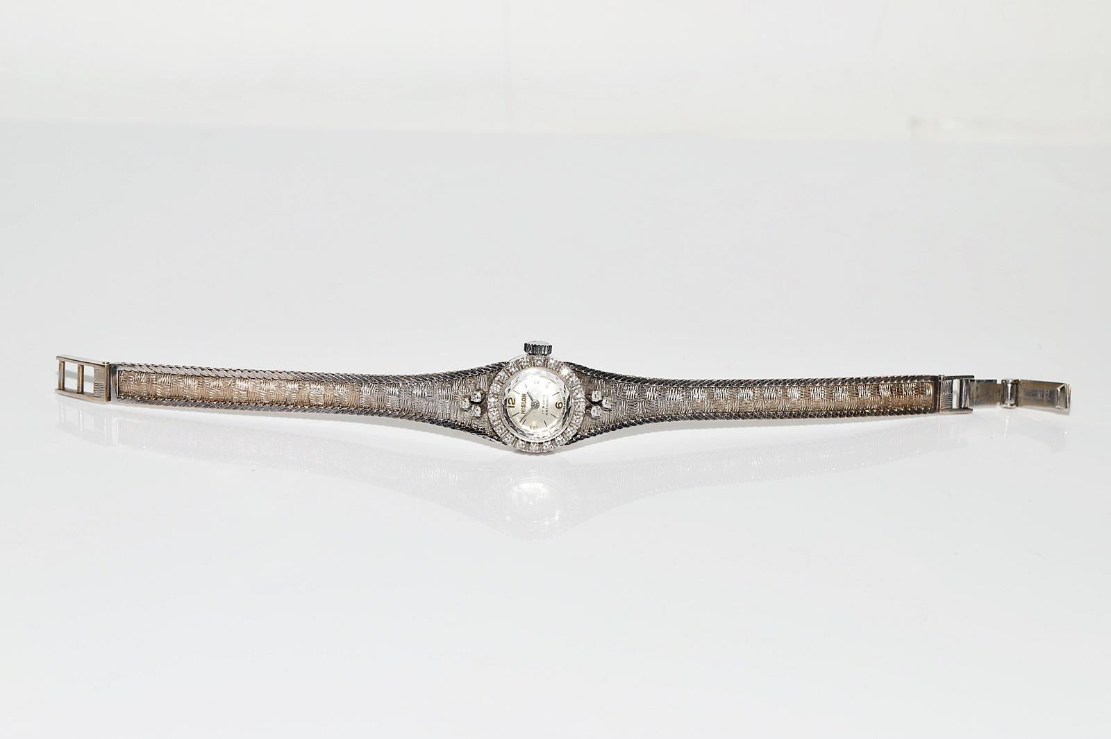 Vintage 18k Circa 1970s HISLON Brand Natural Diamond Decorated Wrist Watches For Sale 10