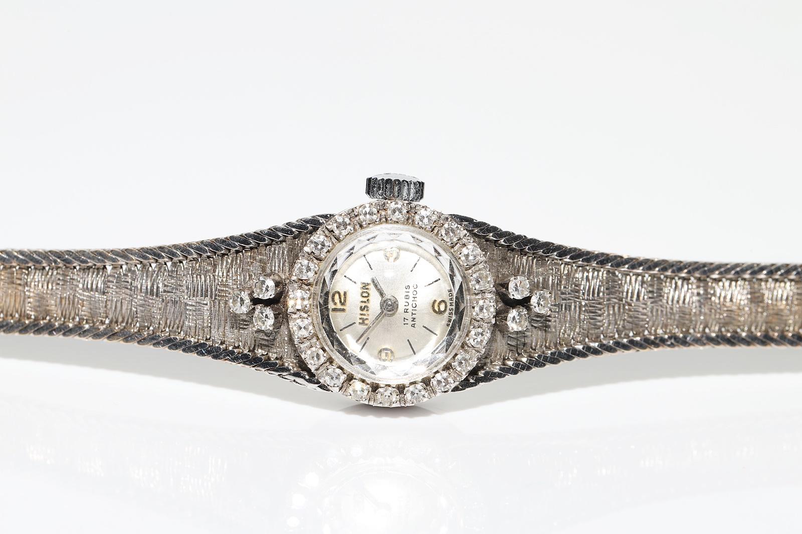 Vintage 18k Circa 1970s HISLON Brand Natural Diamond Decorated Wrist Watches For Sale 11