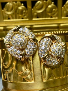 Estate 18K Yellow Gold Diamond Large Round Button Huggie Earrings 13cttw F Vs