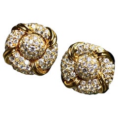 Estate 18K Yellow Gold Diamond Large Round Button Huggie Earrings 13cttw F Vs