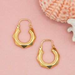 Vintage 18K Creoles - 18 karat solid yellow gold faceted hoop earrings
