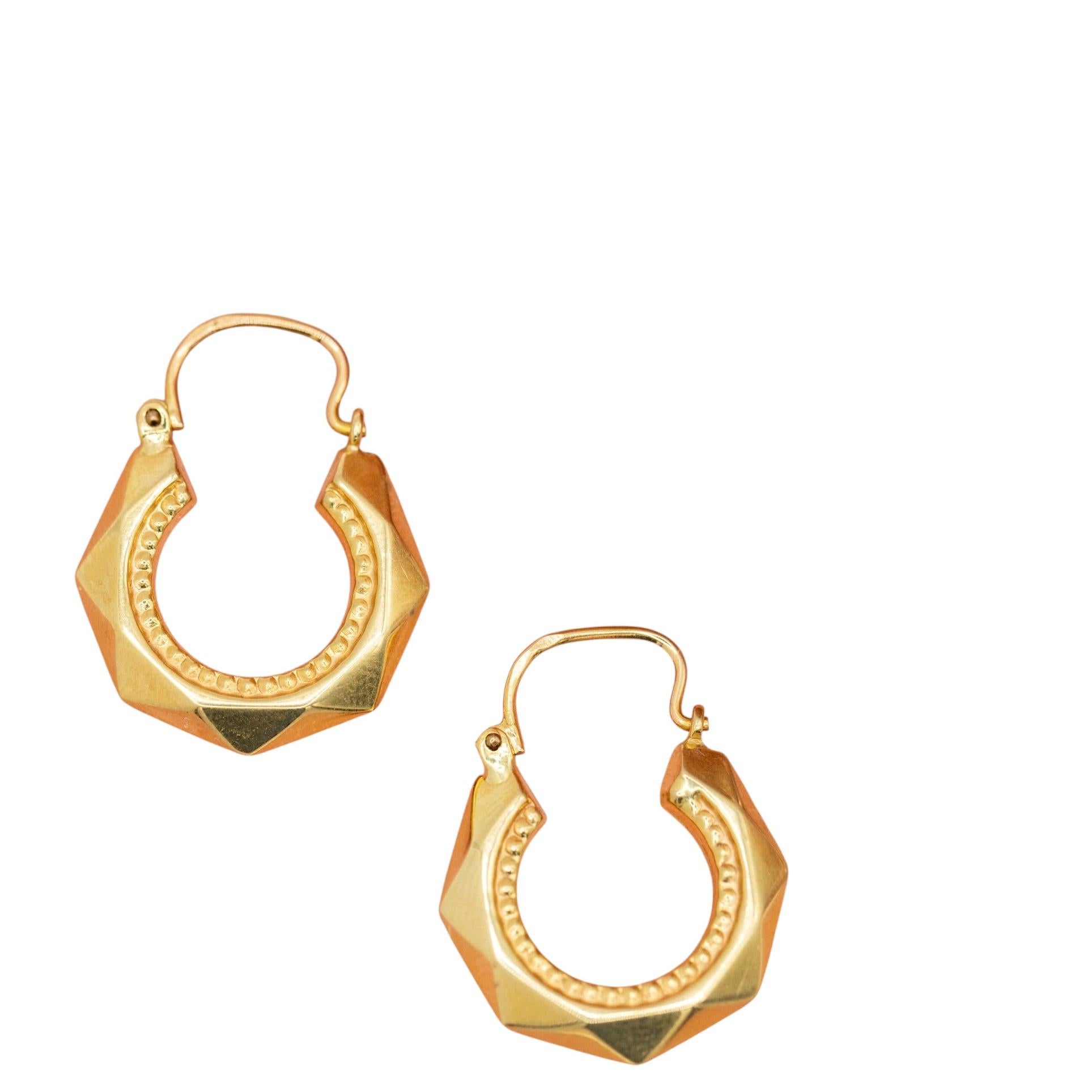Vintage 18K Creolen - 18 Karat massivem Gelbgold facettierten Creolen Ohrringe