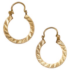 Vintage 18K Creoles - 18 karat solid yellow gold faceted hoop earrings