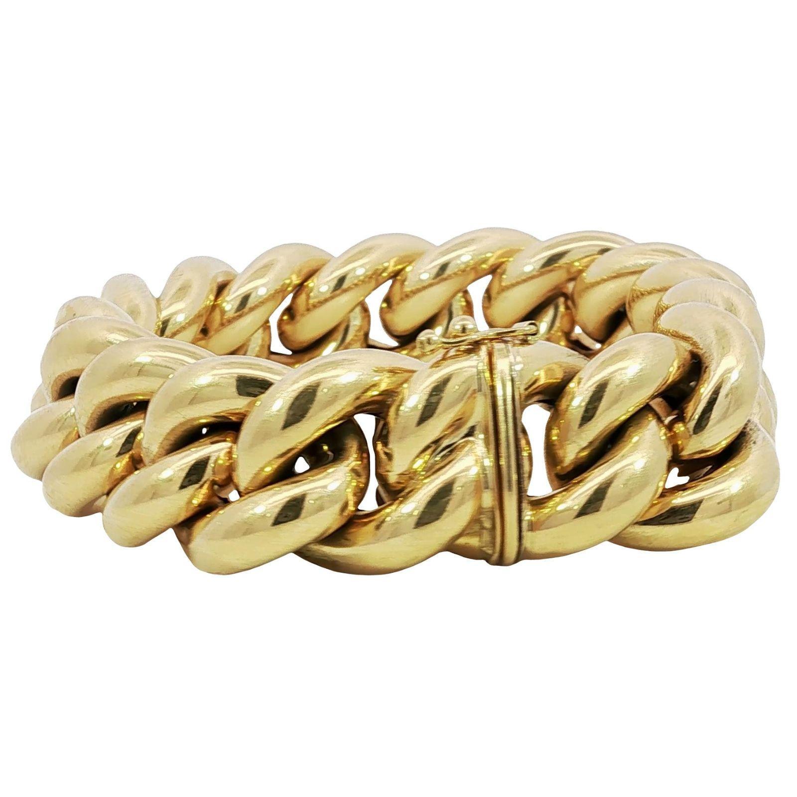 Vintage 18K Curb Link Chunky Bracelet Or Jaune 61 Grammes Pour femmes en vente