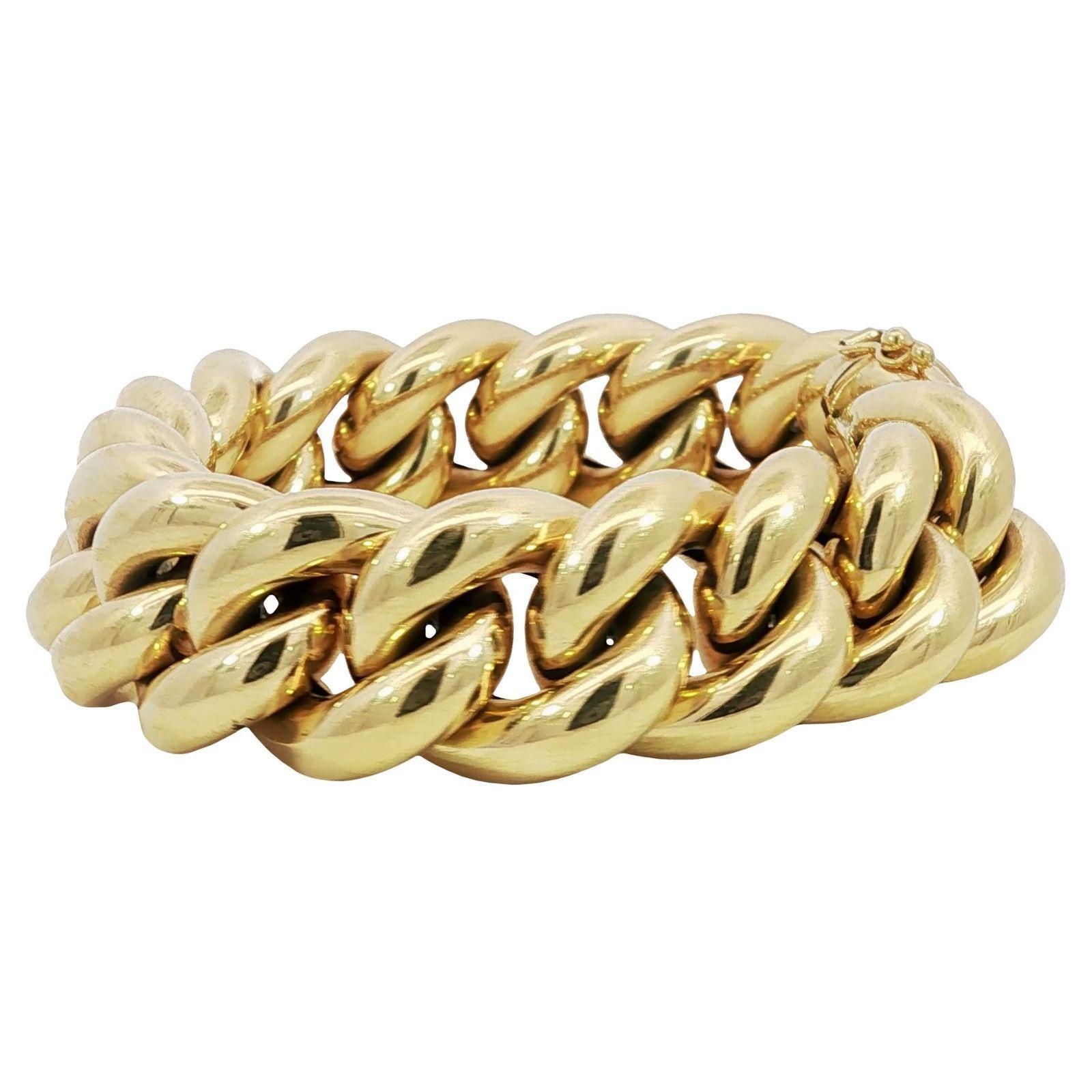 Vintage 18K Curb Link Chunky Bracelet Or Jaune 61 Grammes en vente 1