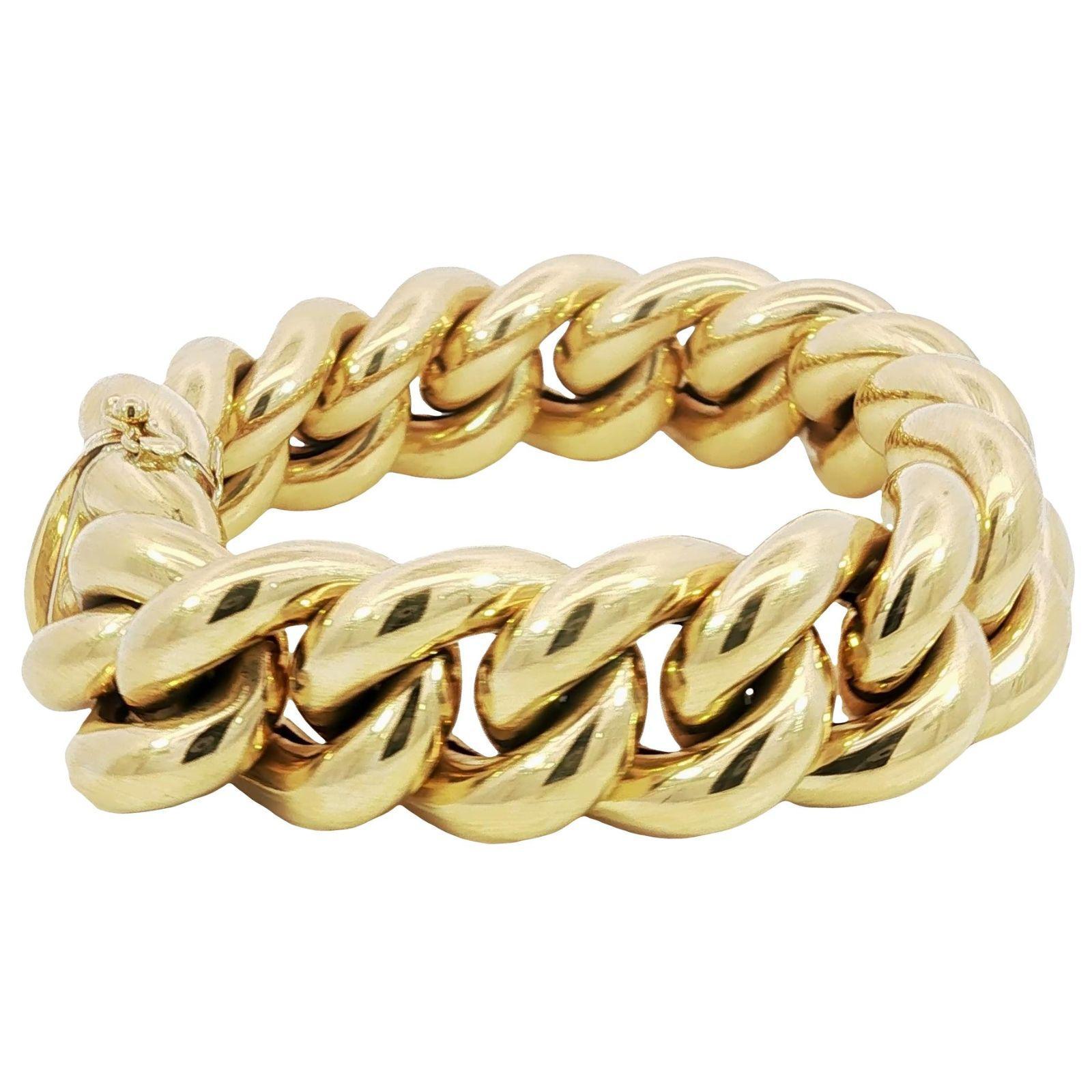 Vintage 18K Curb Link Chunky Bracelet Or Jaune 61 Grammes en vente 3