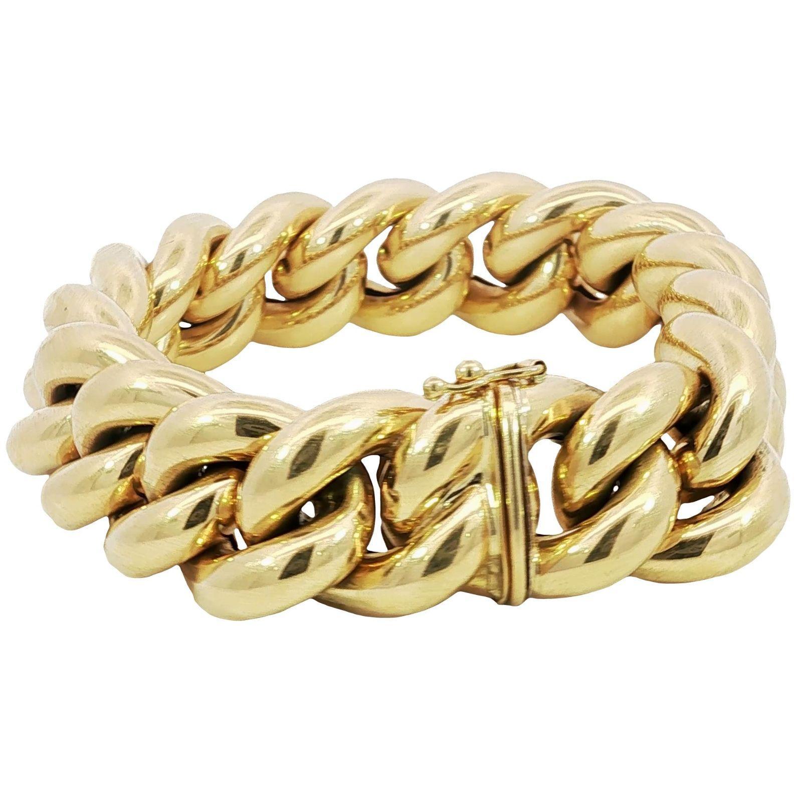 Vintage 18K Curb Link Chunky Bracelet Or Jaune 61 Grammes en vente 4