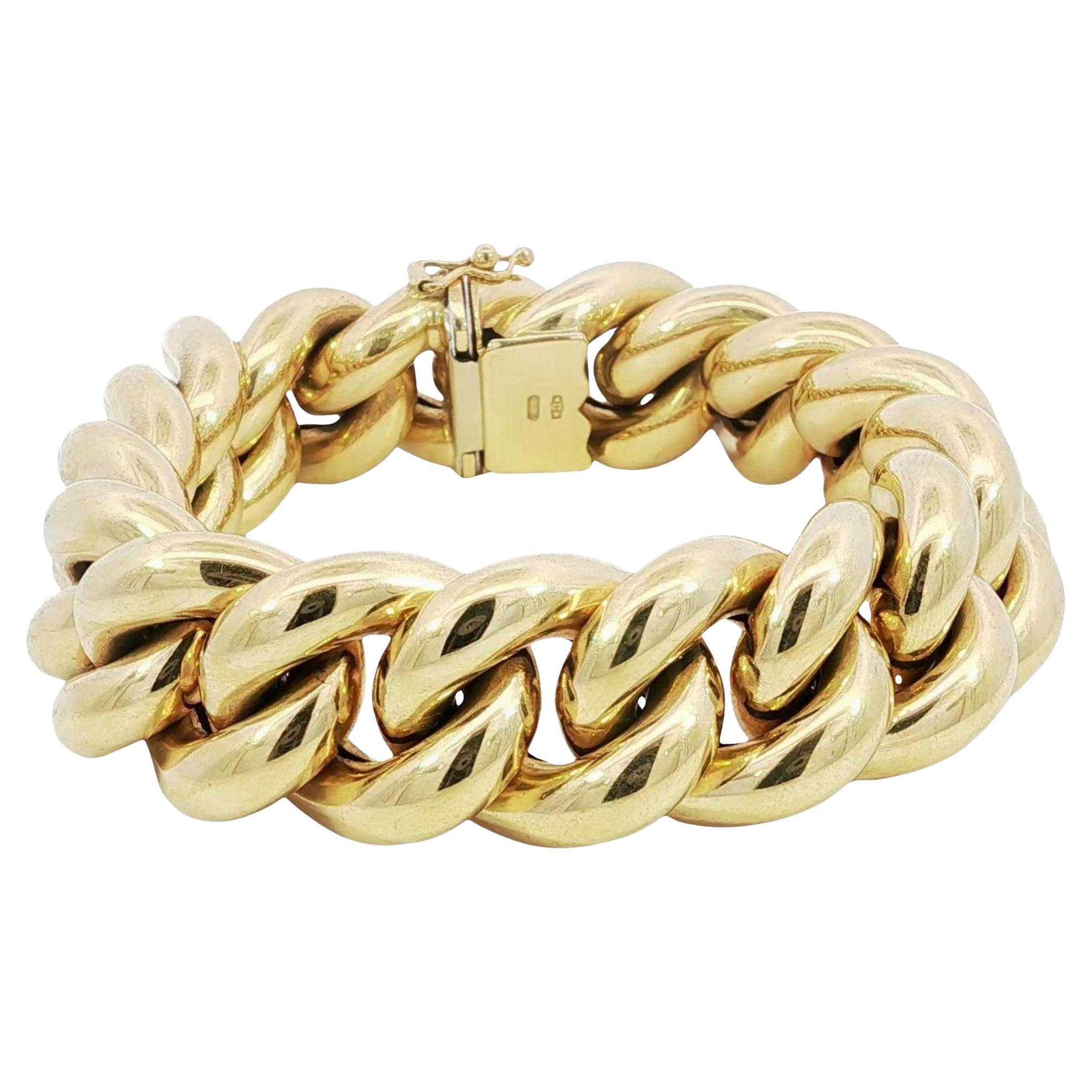 Vintage 18K Curb Link Chunky Bracelet Or Jaune 61 Grammes