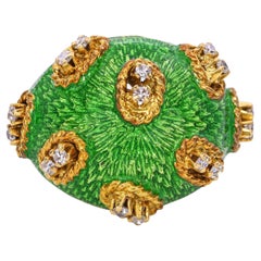 Vintage 18k Diamant und Guilloche Emaille Kuppel Ring