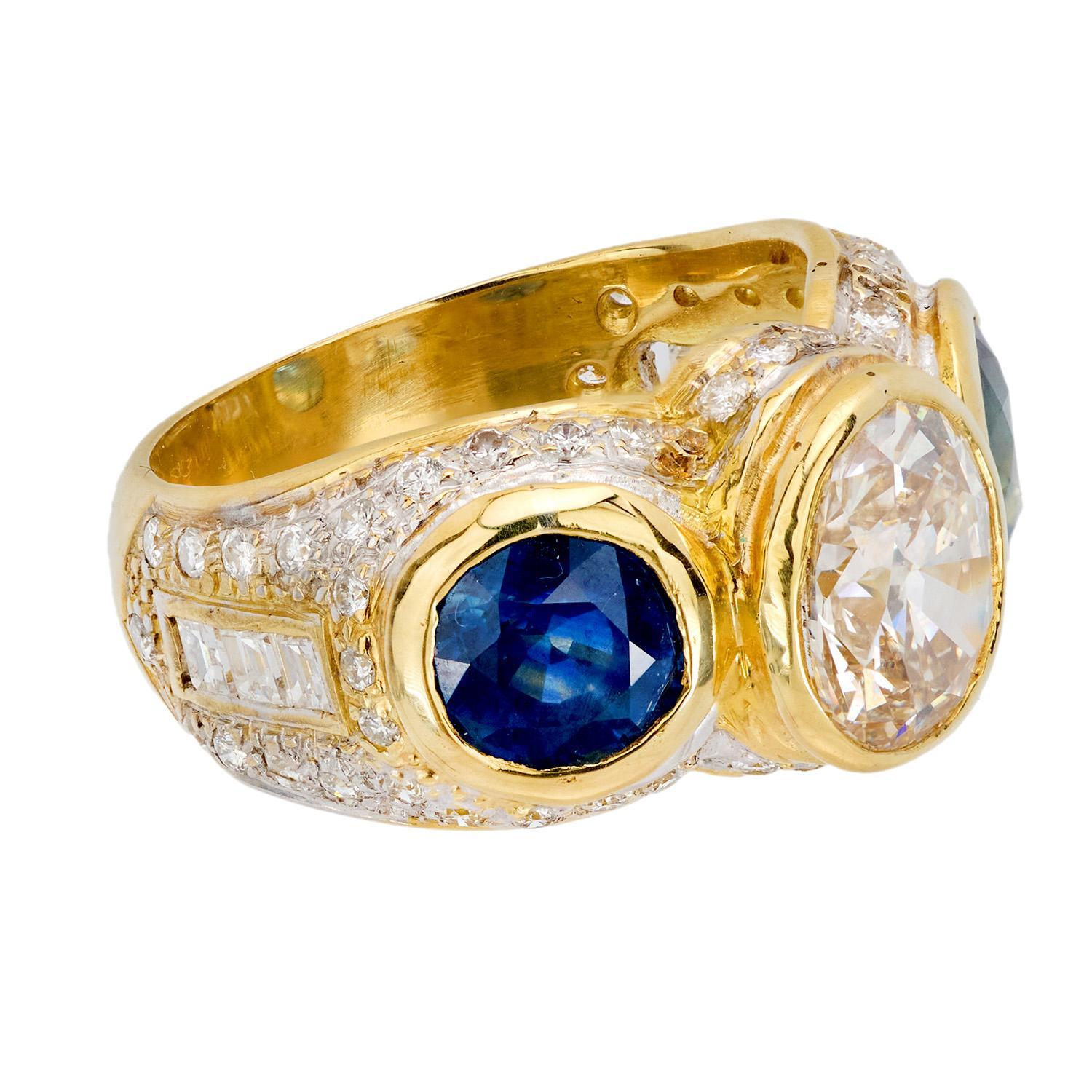 Modern Vintage 18k Diamond and Sapphire Statement Ring For Sale
