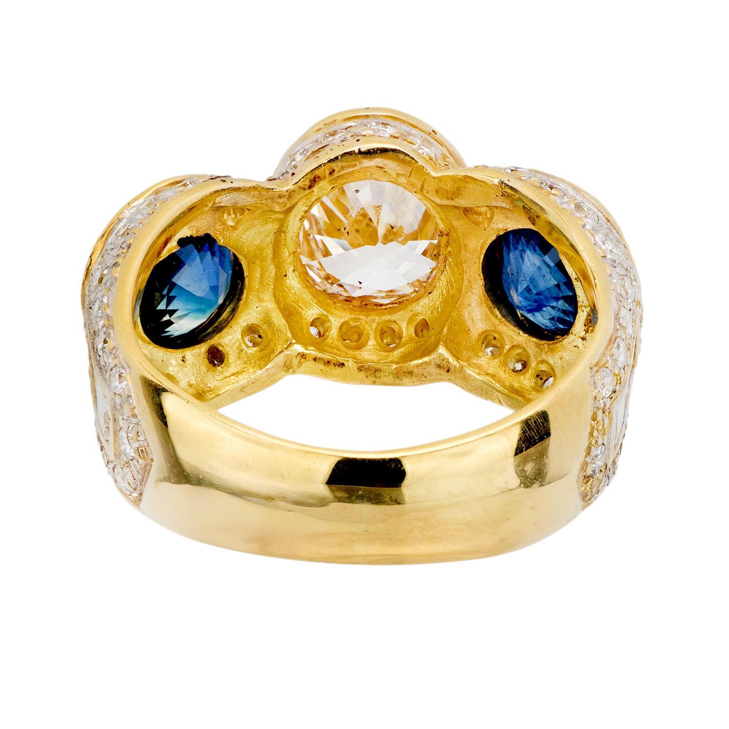 Oval Cut Vintage 18k Diamond and Sapphire Statement Ring For Sale