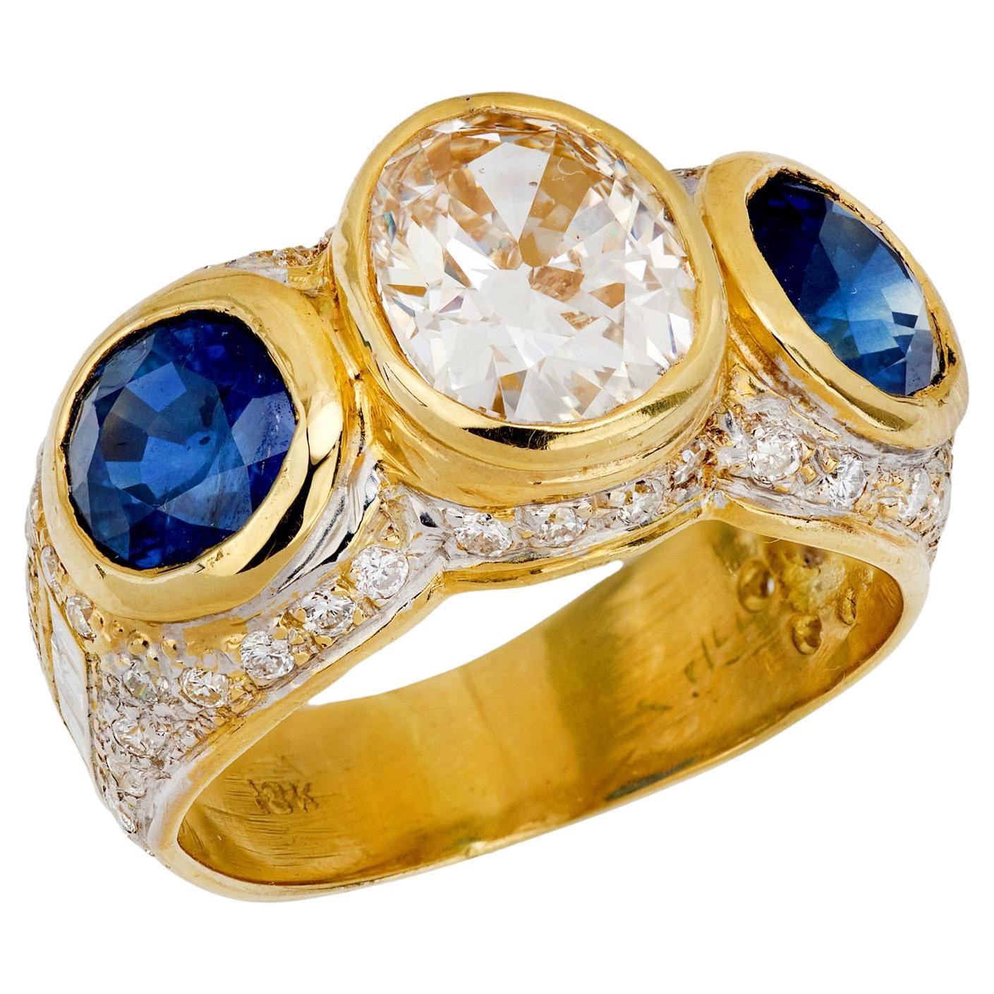 Vintage 18k Diamond and Sapphire Statement Ring