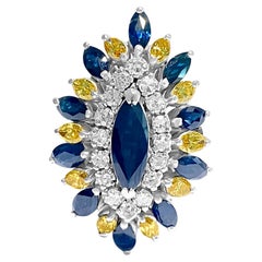 Anillo de diamantes amarillo zafiro azul vintage 18k