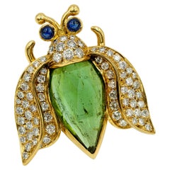 Broche de piel de escarabajo Vintage 18K Diamante Turmalina Verde Zafiro