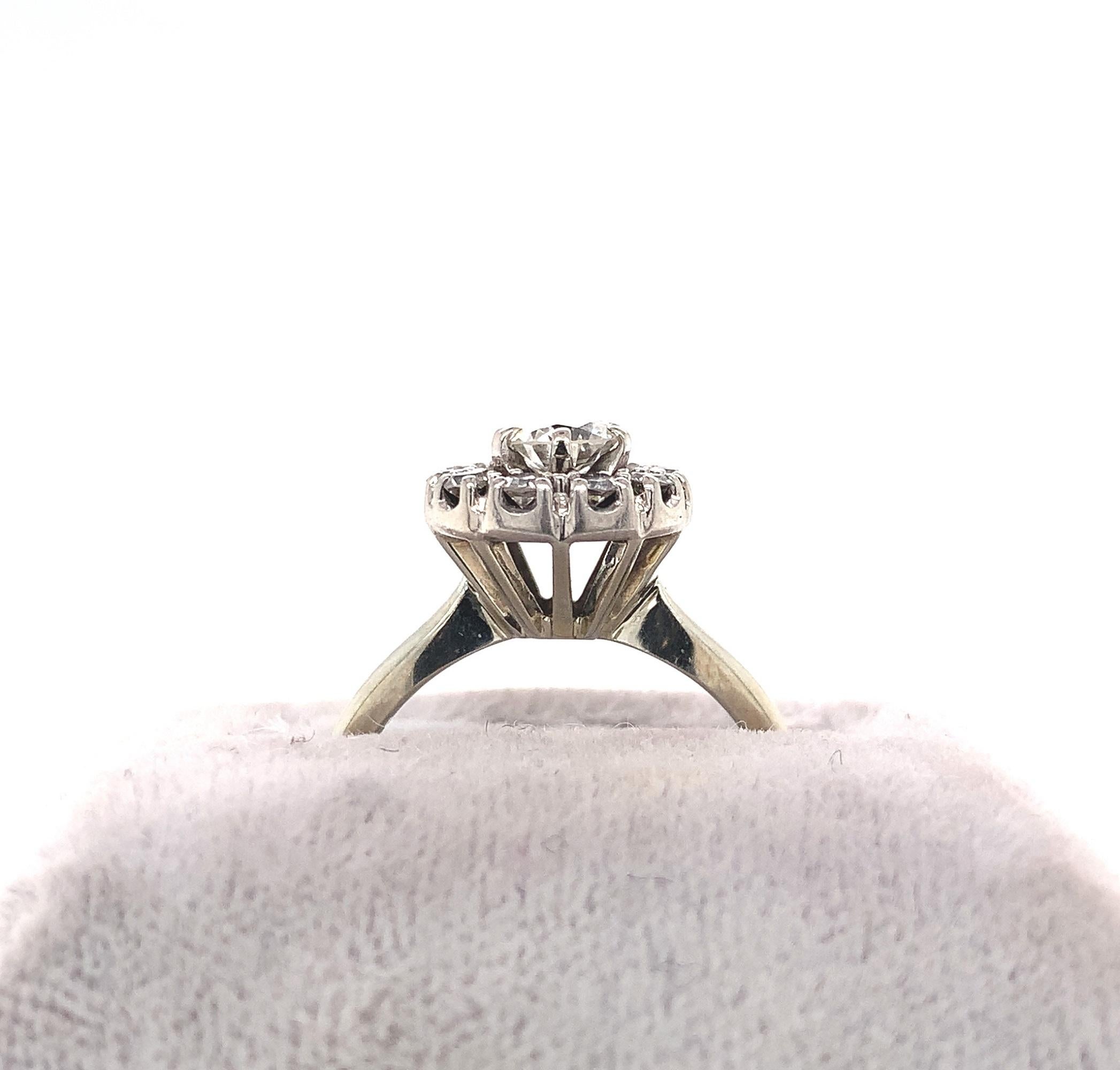 Round Cut Vintage 18K Diamond Halo Ring .60 ct Tw For Sale