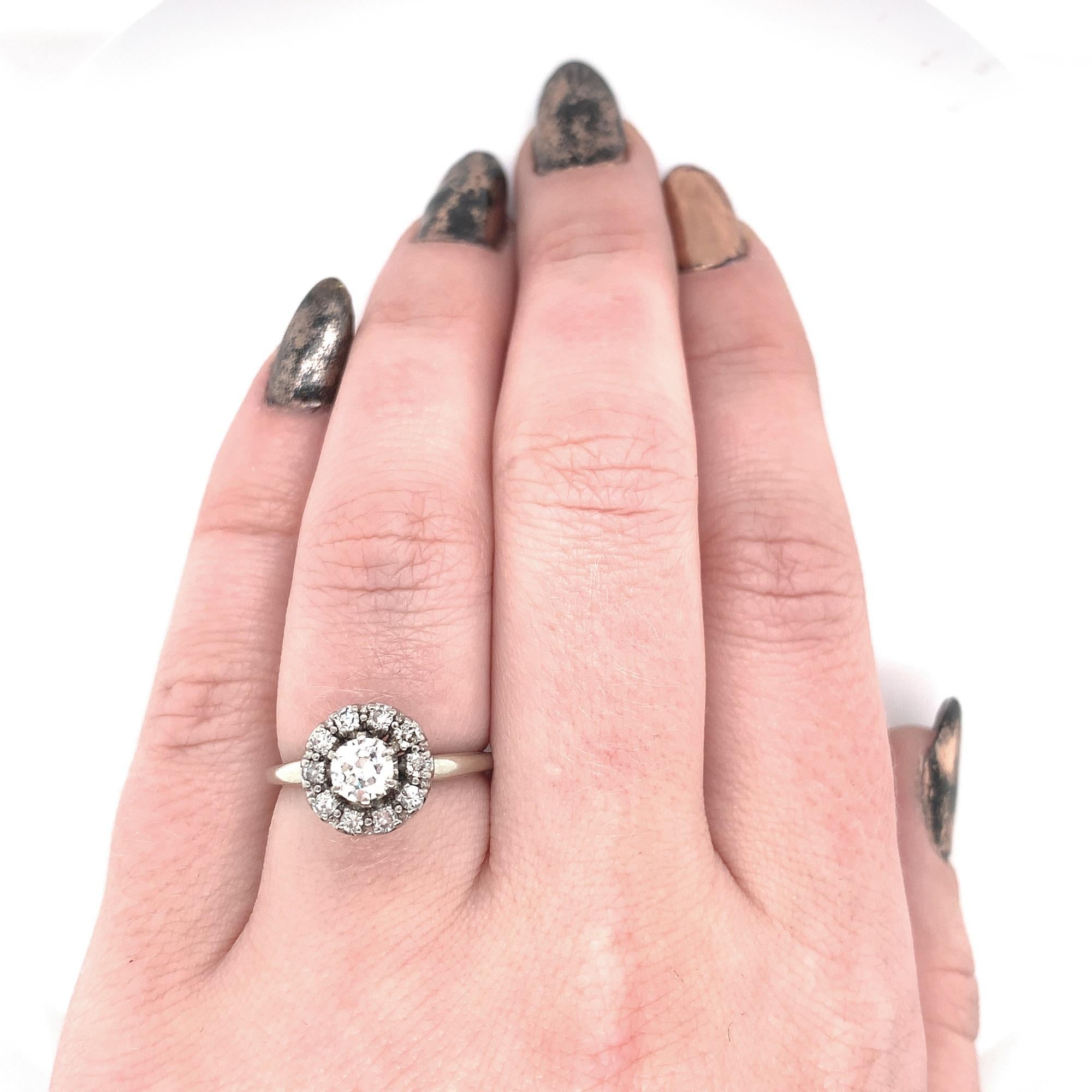 Women's Vintage 18K Diamond Halo Ring .60 ct Tw For Sale