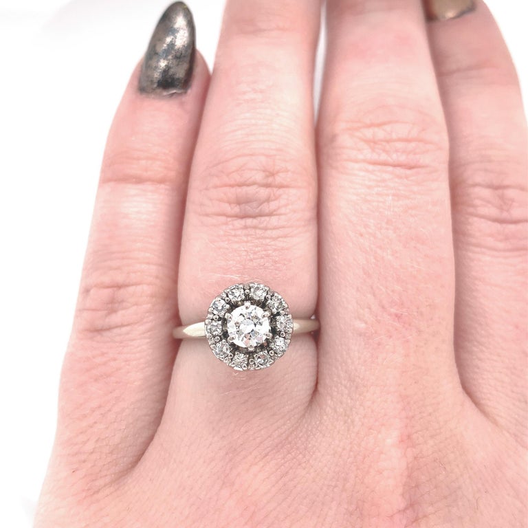 Vintage 18K Diamond Halo Ring .60 ct Tw For Sale at 1stDibs