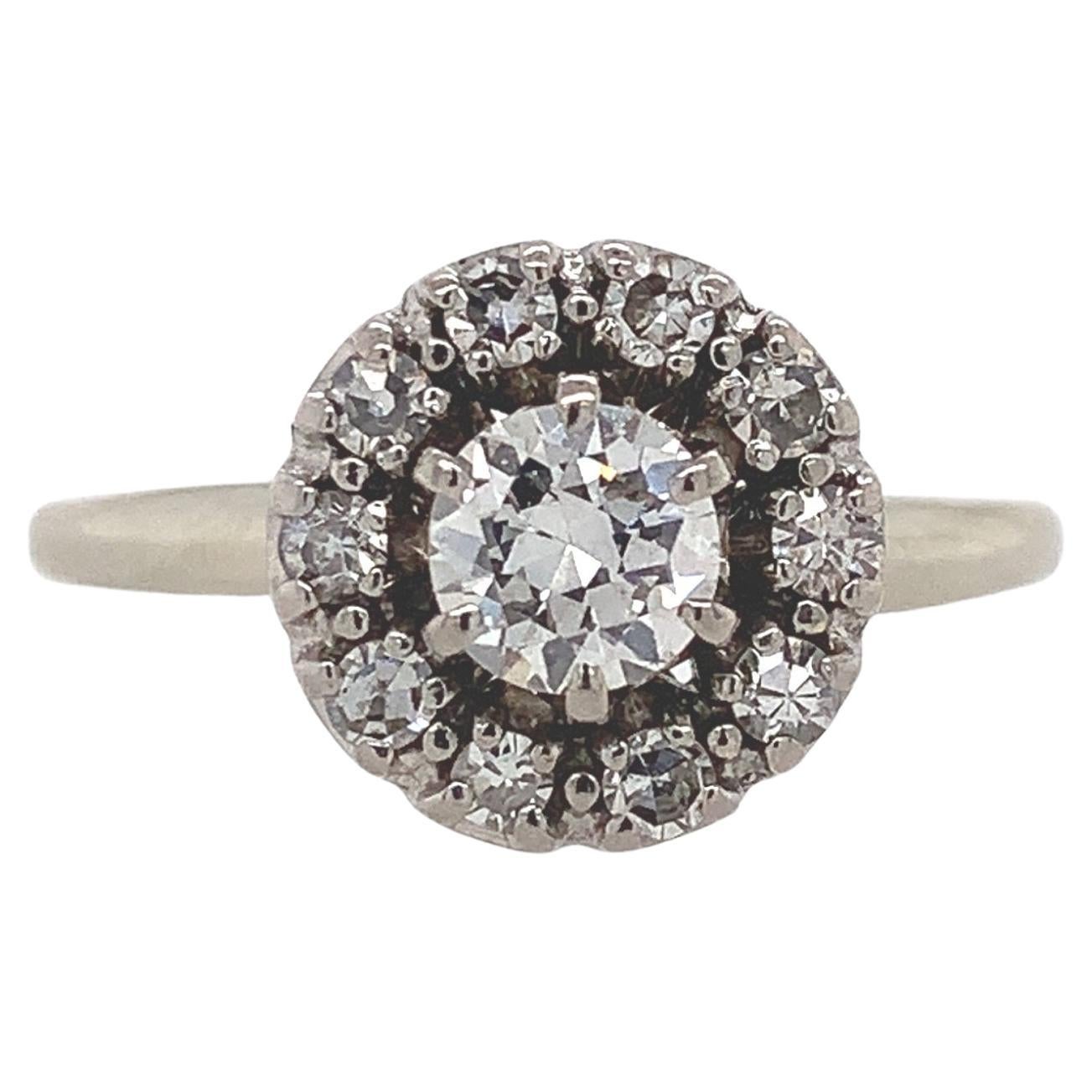 Vintage 18K Diamant Halo Ring .60ct tw