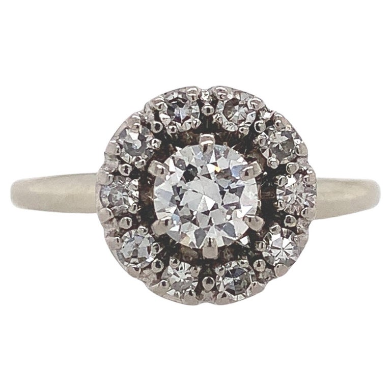 Vintage 18K Diamond Halo Ring .60 ct Tw For Sale at 1stDibs